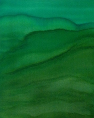 Silk Painting, Monochromatic Mountain Series, Green Yellow